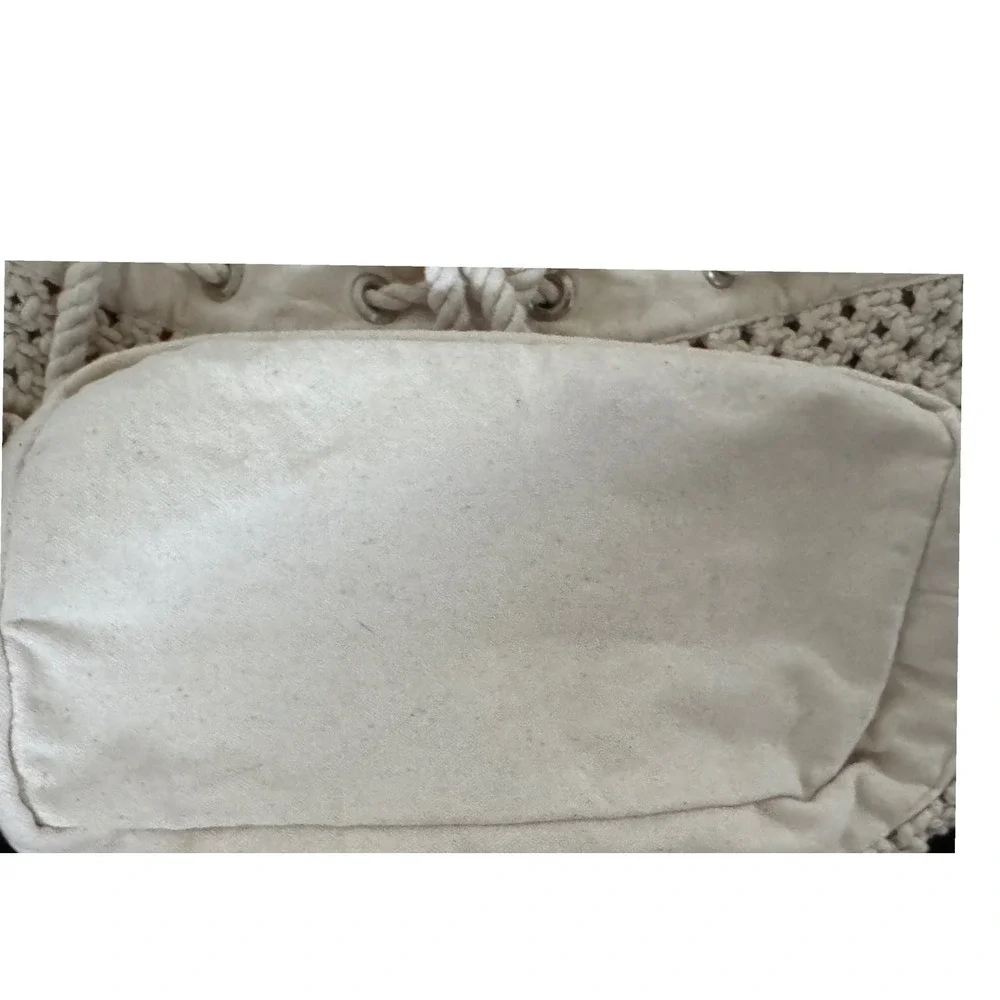 Urban Outfitters Macramé Canvas Beige‎ Ecru Drawstring Backpack Bag NWOT